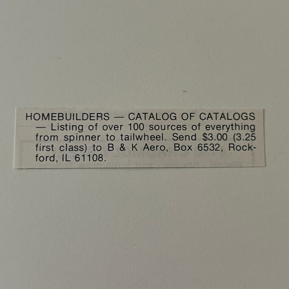 B & K Aero Homebuilders Rockford IL 1979 Sport Aviation Clipping SAH5-S54